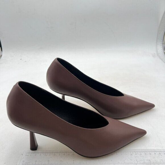 miss left Women's Classic V-Cut Closed Pointed Toe Pumps,High Heel Elegant Brown - Picture 4 of 8